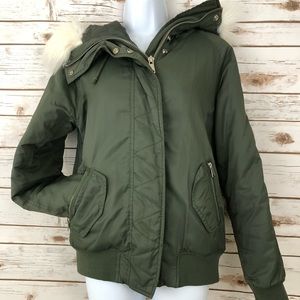 Topshop jacket with faux fur hood